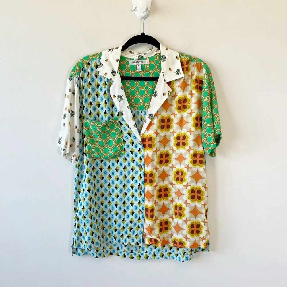 Urban Outfitters UO Gardenia Souvenir Button Down Top Patchwork Blouse Medium - Picture 6 of 12
